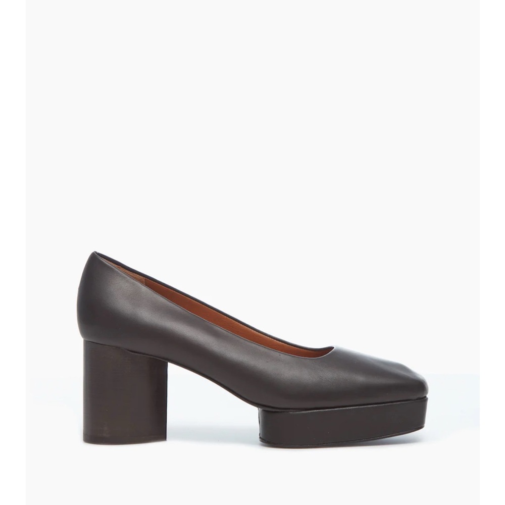 COCLICO Black Leather Trinity Pump with Square Toe (platform)
